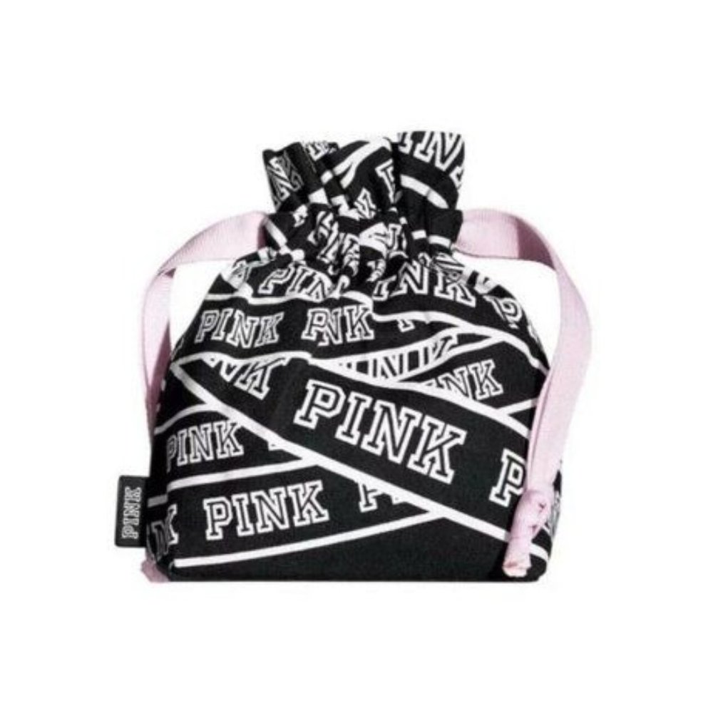 Victoria's Secret PINK Black White Logo Small Pouch Drawstring Bag NWT
